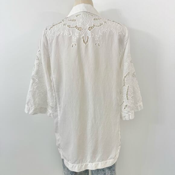 Kobi Halperin Torie Jacket Blazer Linen Blend Floral Eyelet Embroidery White M - Picture 7 of 11